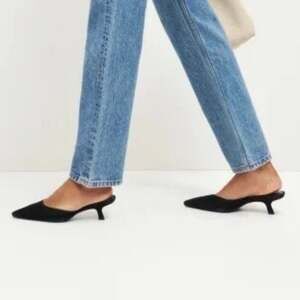 Reformation Wilda Kitten Heel Mules in Black Suede